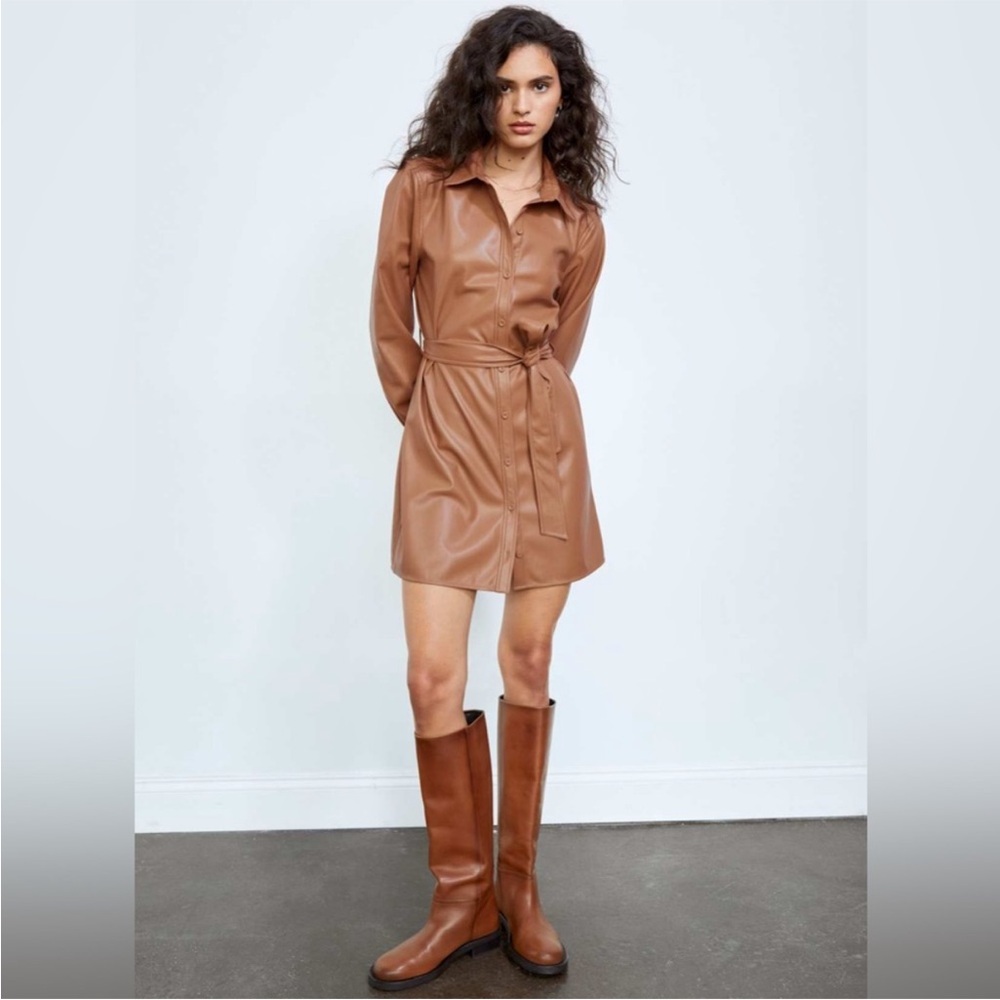 Aritzia Wilfred Caroline Leather Dress- Camel